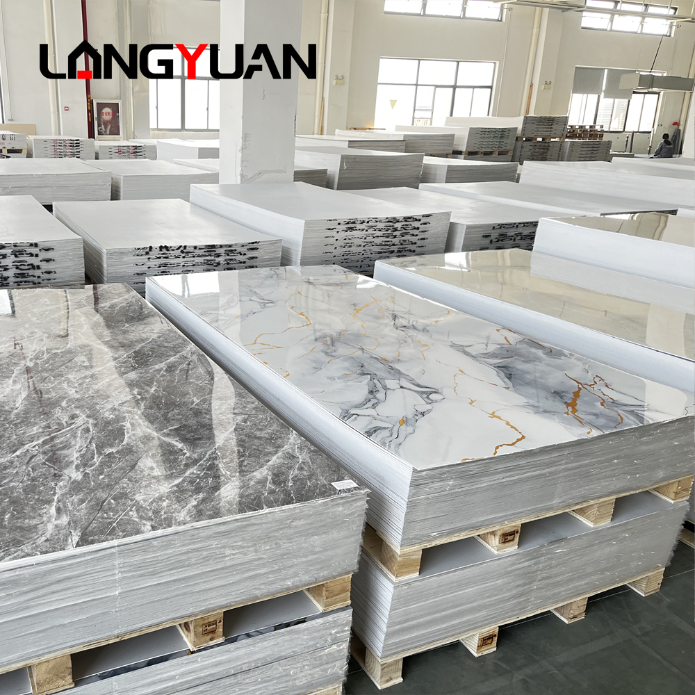 1220×2800mm UV Coated PVC Marble Sheet para sa Furniture at Cabinetry Magaan at Matibay na Dekorasyon Laminated Plastic Wall panel