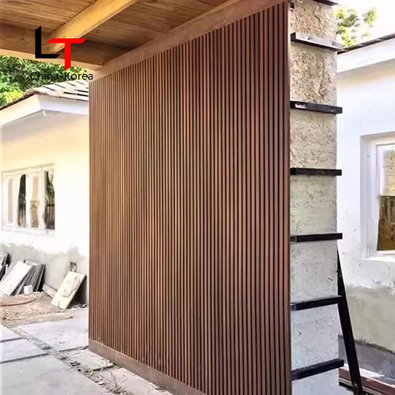 Wood Texture at Black Pattern Exterior Slat Wall Cladding External Decorative House Siding Wpc Fluted Outdoor Wall Panels
