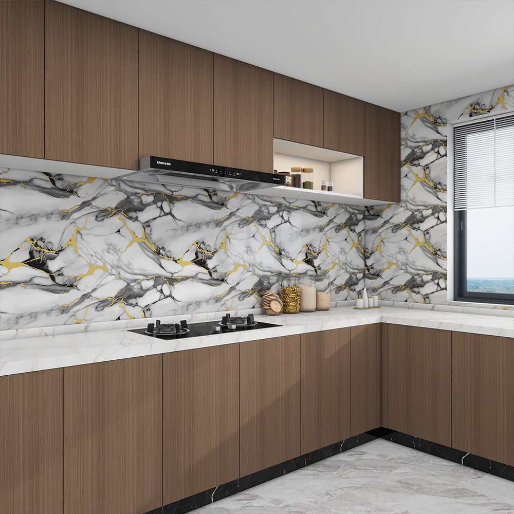 Modernong High Glossy Marble Wallpaper Roll PVC Self Adhesive Waterproof Interior Home Dekorasyon na Marble Sheet Sticker