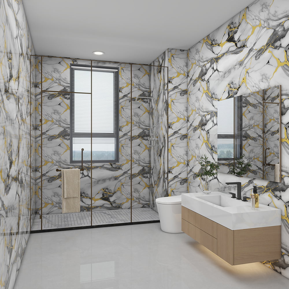 Modernong High Glossy Marble Wallpaper Roll PVC Self Adhesive Waterproof Interior Home Dekorasyon na Marble Sheet Sticker