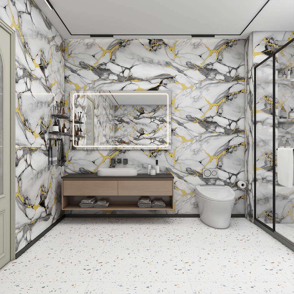 Modernong High Glossy Marble Wallpaper Roll PVC Self Adhesive Waterproof Interior Home Dekorasyon na Marble Sheet Sticker